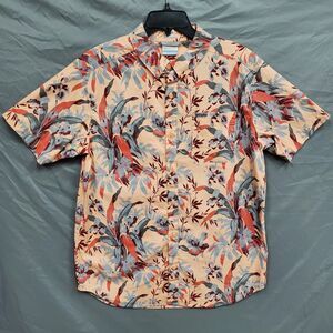 Columbia Mens Floral Button Up Shirt Short Sleeve Casual Camp Cotton Blend Large